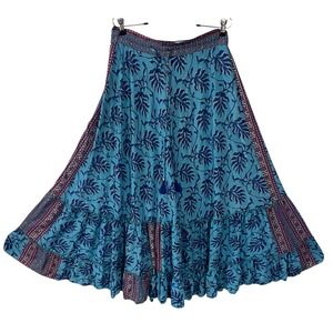 Knowmad Shop Silk Paisley Pull on Maxi Peasant Skirt Full Circle Festival Boho M
